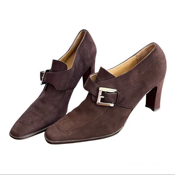 Ralph Lauren Made in Spain Brown Suede Classic Heels size 7. Leather upper. - Picture 1 of 10